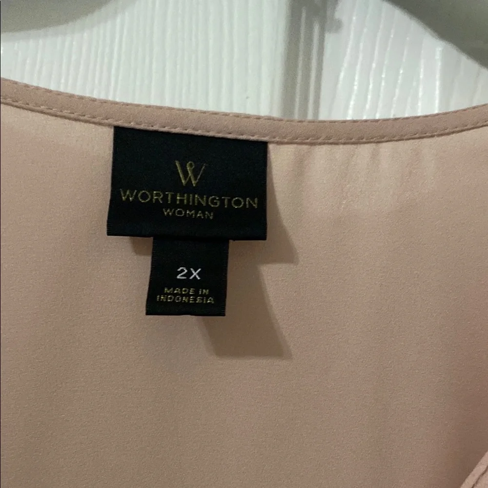 Worthington Pink Ruffled Blouse with V-Neckline - Picture 2 of 3
